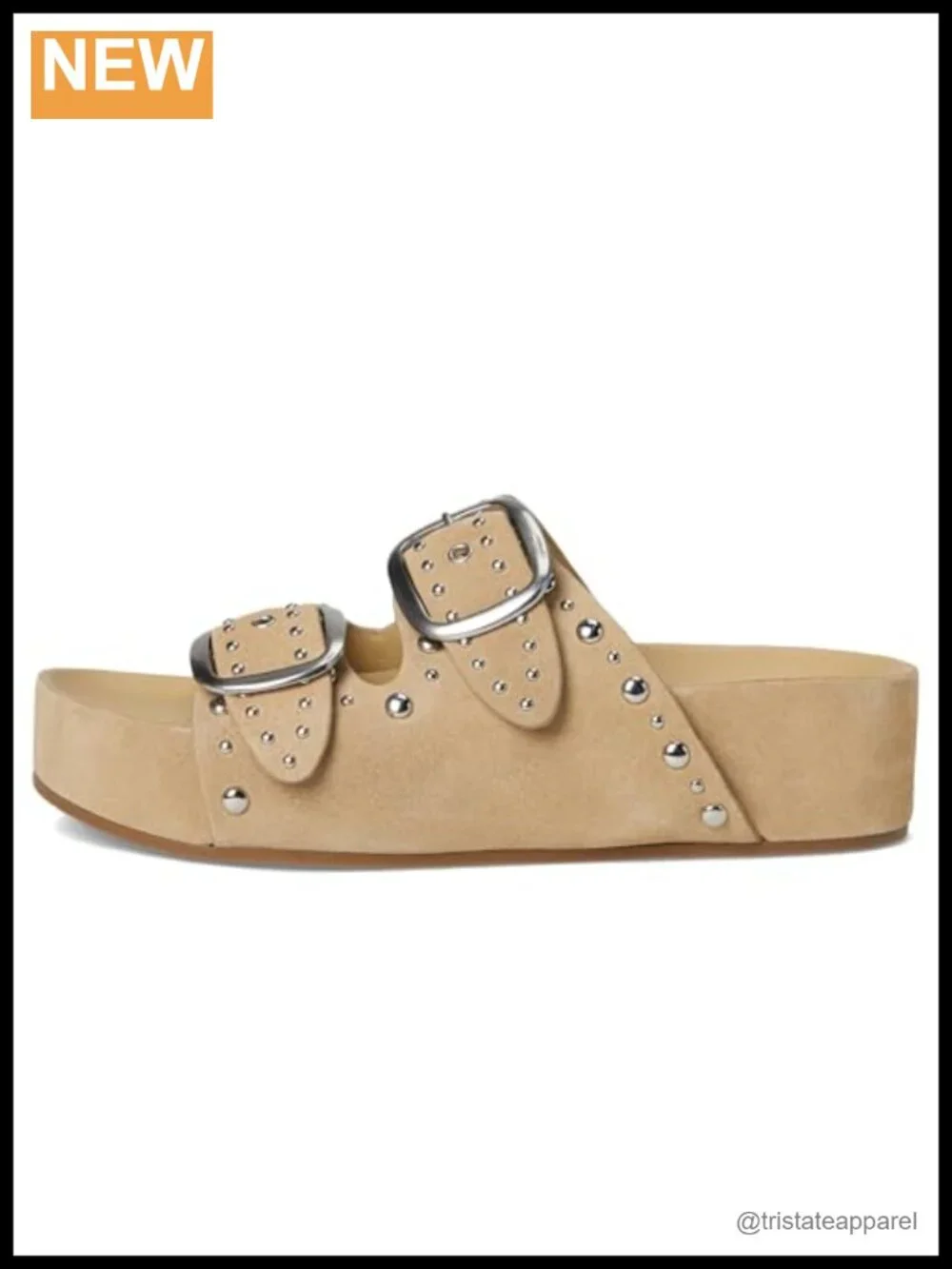 Suede Platform Slide Sandals Dual Buckle Open Toe Casual
